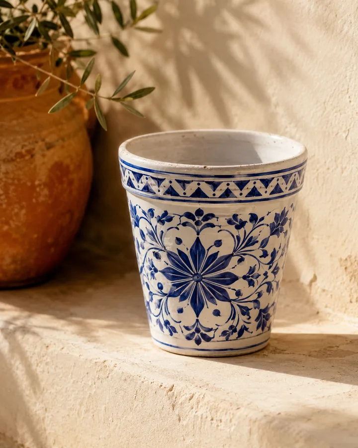Hand-Painted Azulejo Planter in Lisbon Blue.