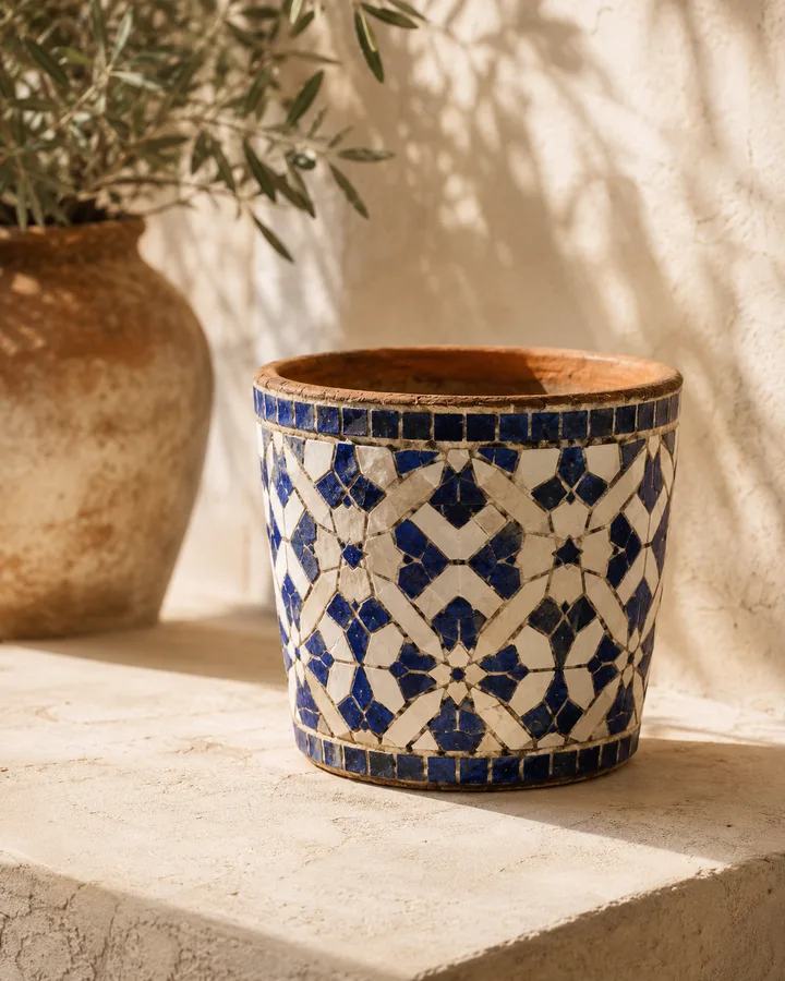 Mosaic Tile Planter in Andalusian Cobalt.