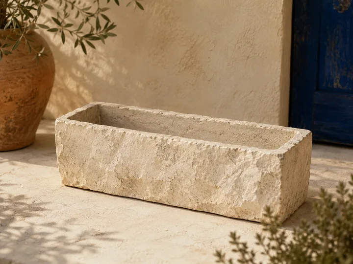 Rustic Stone Trough in Limestone Cream finish.