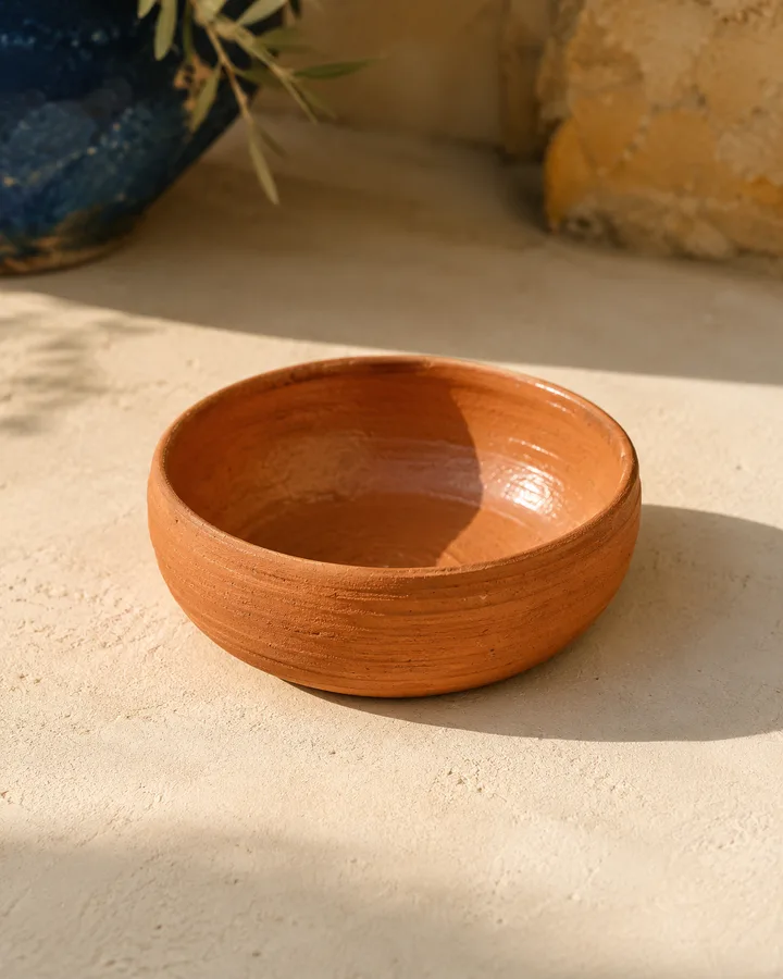 Rustic terracotta bowl in Natural Clay finish.
