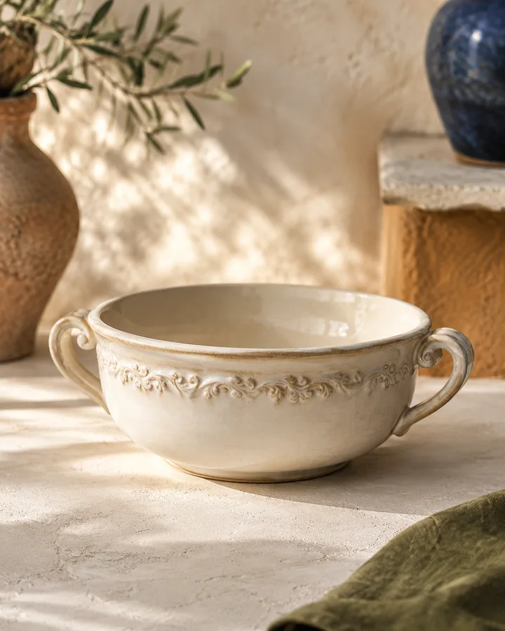 Soup Tureen Bowl in Heirloom Ivory finish.
