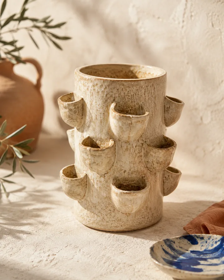 Strawberry Pot in Wheat Cream finish.
